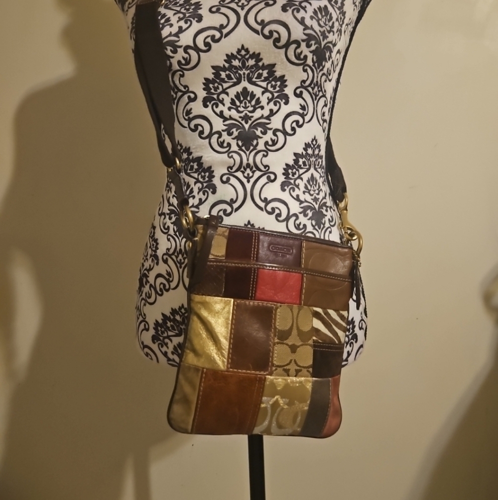 Vintage Coach Y2k Patchwork Brown Leather Crossbody S… - Gem